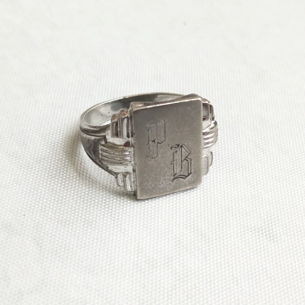 Vintage Sterling Silver Signet Ring Size 11.25 Rectangle Monogramed Antique